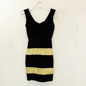WINDSOR Women's Ivory Black Bodycon Mini Dress SMALL‎ Mesh Stretch Made in USA